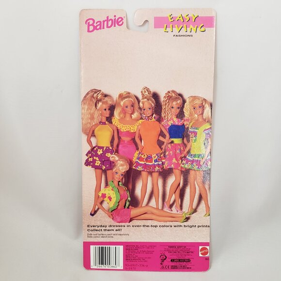 1992 Barbie Easy Living Fashions Neon Orange Ruffle Abstract Print Dress 860 - Picture 3 of 4